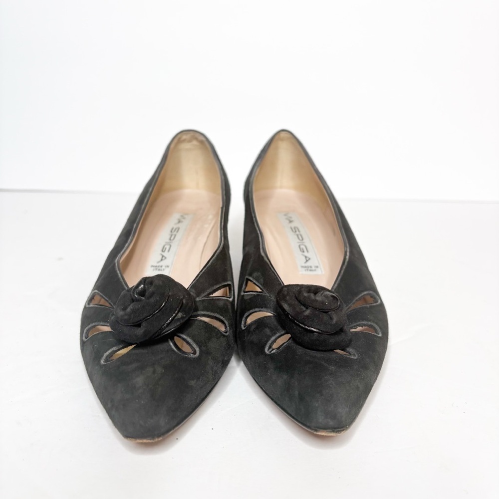 Vtg 80’s 90’s Via Spiga Elegant Black Women's Shoes with Floral Detail Size 7 - Picture 2 of 5